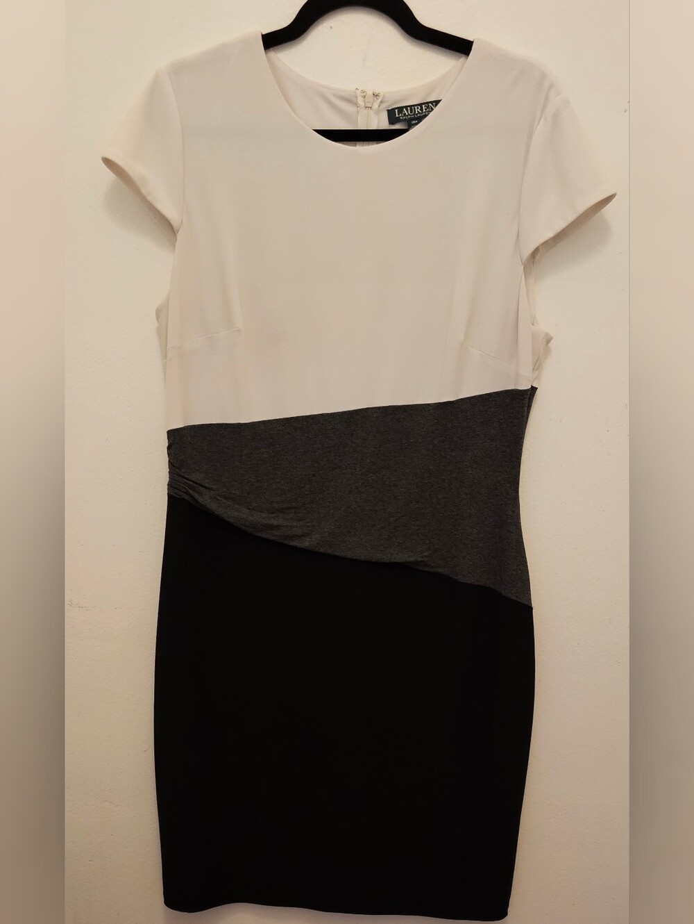 Ralph Lauren White, Gray & Black Colorblock Midi Dress - 16P
